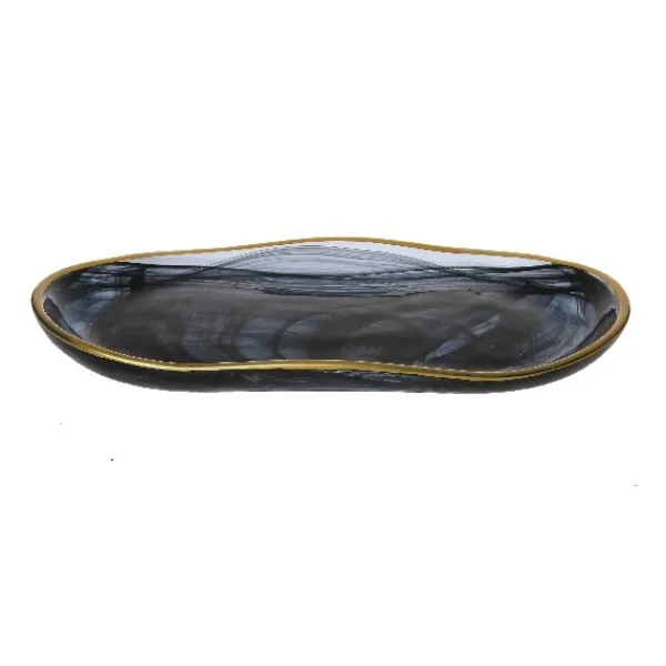 Best Sale Marie Dumas Alabaster Oval Tray with Gold Rim