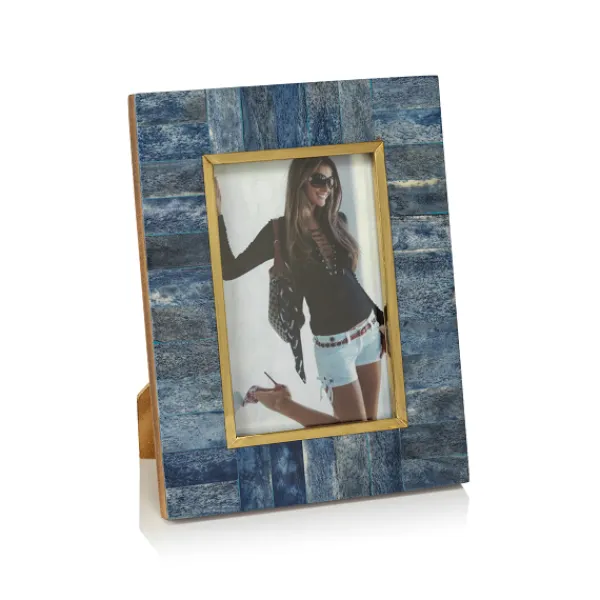 New Marie Dumas Blue Bone with Brass 5 x 7 Picture Frame