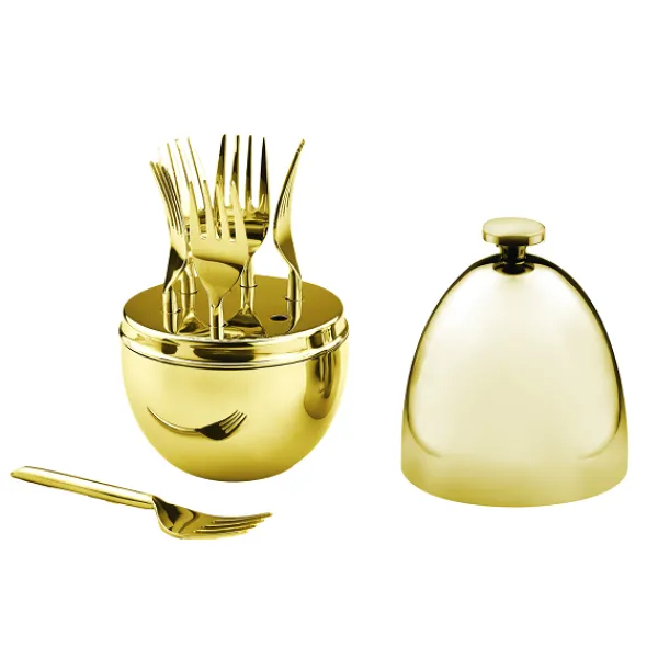 Clearance Marie Dumas Gold Forks in Egg Holder