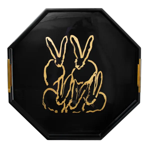 Hot Marie Dumas Hunt Slonem Black Octogonal Regal Rabbits Tray