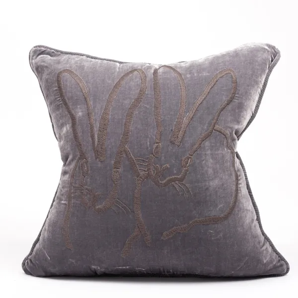 Best Sale Marie Dumas Hunt Slonem Grey Velvet Bunny Pillow