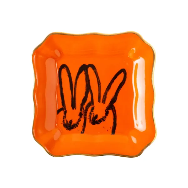 Online Marie Dumas Hunt Slonem Orange Bunny Portrait Trinket Tray