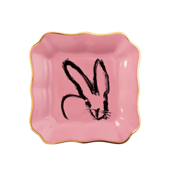 Flash Sale Marie Dumas Hunt Slonem Pink Bunny Portrait Trinket Tray