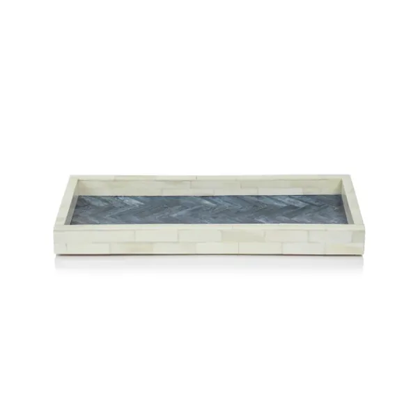 Online Marie Dumas Large Bone and Blue Herringbone Rectangular Tray