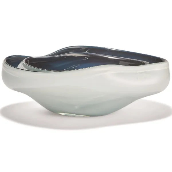 Store Marie Dumas Large Sculpted White Bowl with Blue Lining