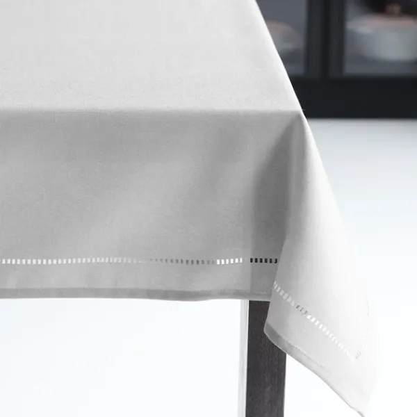 Hot Marie Dumas Light Grey Linen 52 x 70 Hemstitch Tablecloth