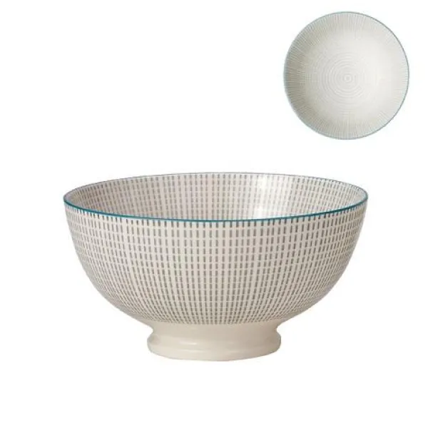 New Marie Dumas Medium Grey with Blue Trim Kiri Bowl