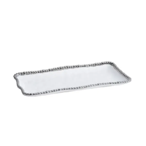 Fashion Marie Dumas Medium Porcelain Rectangular Tray - White and Silver