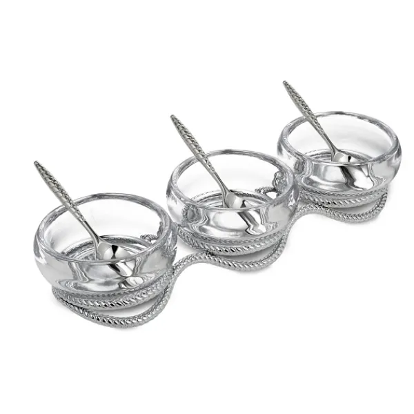 Best Marie Dumas Nambe Glass Braid Triple Condiment Set with Spoons