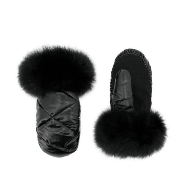 Discount Marie Dumas Nylon Gloves with Fur - Black