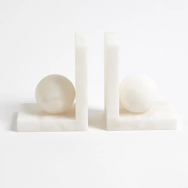 Store Marie Dumas Pair of Alabaster White Ball Bookends