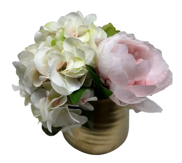 Sale Marie Dumas Peonies & Hydrangeas in Gold Planter Floral Arrangement