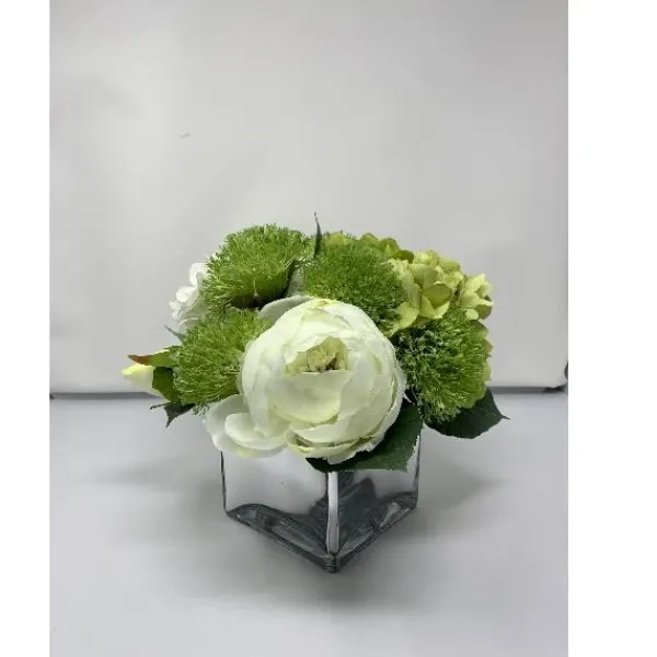 Hot Marie Dumas Peony White & Green Arrangement - Mirrored Vase