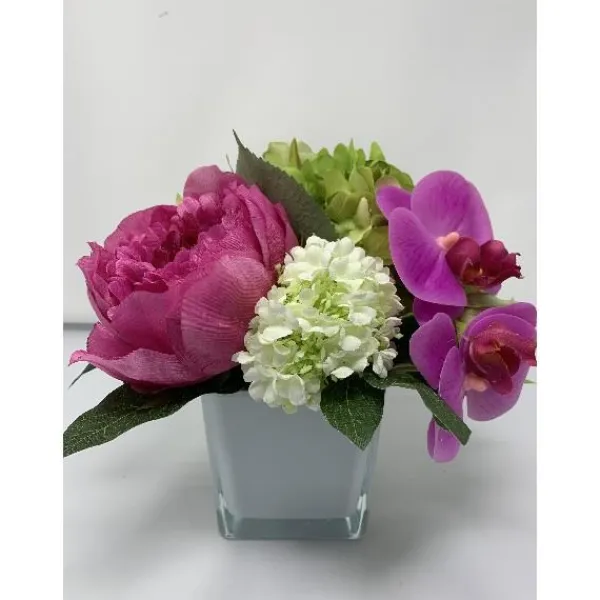 Clearance Marie Dumas Pink and Green Arrangement - White Vase