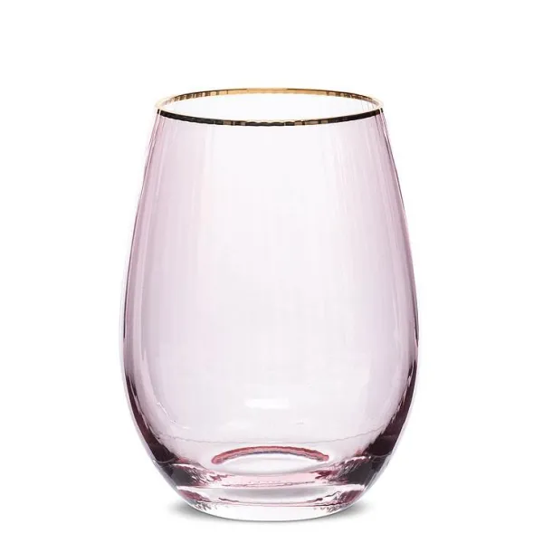 Clearance Marie Dumas Pink Stemless Wine Glass with Gold Rim