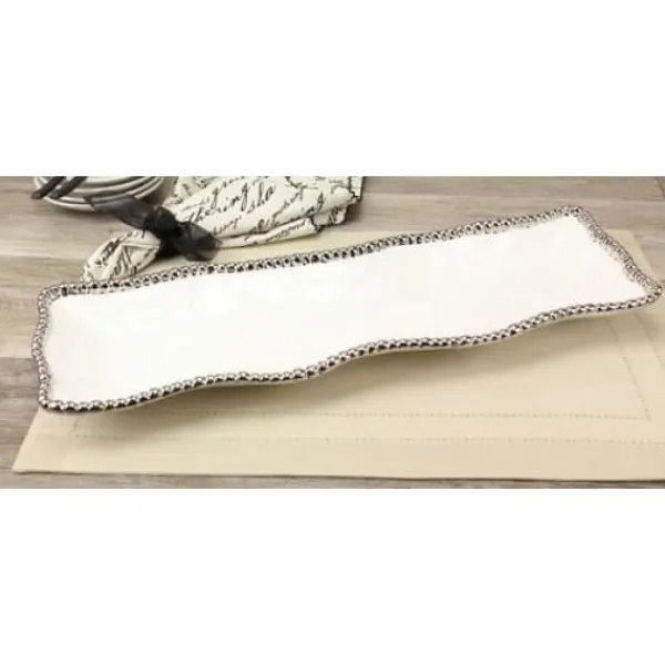 Hot Marie Dumas Porcelain Rectangular Serving Piece - White and Silver