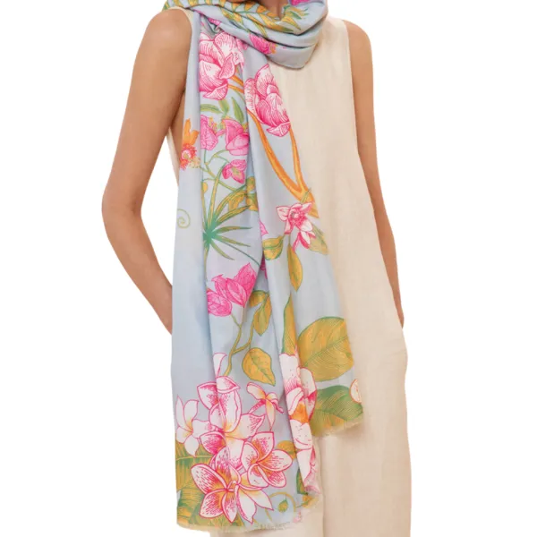 Hot Marie Dumas Powder Floral Jungle Lavender Scarf