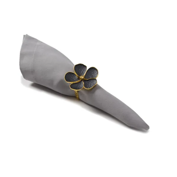 Hot Marie Dumas Set of 4 Black & Gold Flower Napkin Rings