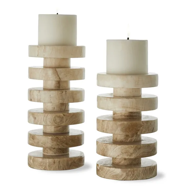 New Marie Dumas Set of 2 Emery Pillar Candle Holders