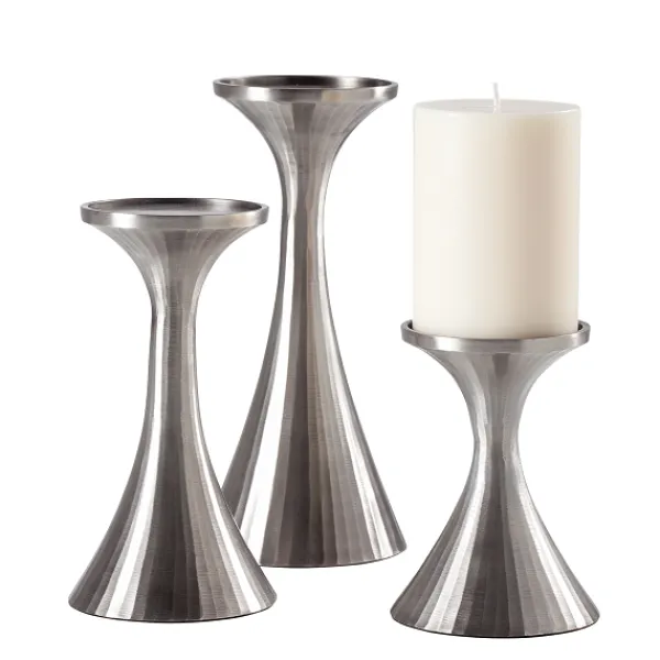 Online Marie Dumas Set of 3 Ribbed Candle Holders - Pewter