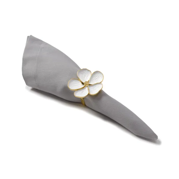 Clearance Marie Dumas Set of 4 White & Gold Flower Napkin Rings