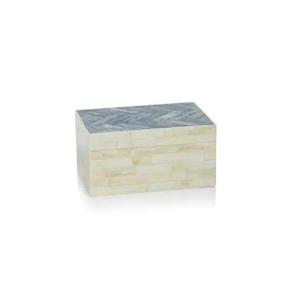 Store Marie Dumas Small Bone and Blue Herringbone Box