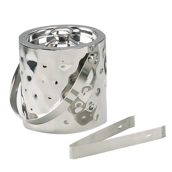 Clearance Marie Dumas Stainless Steel Hammered Ice Bucket with Tongs