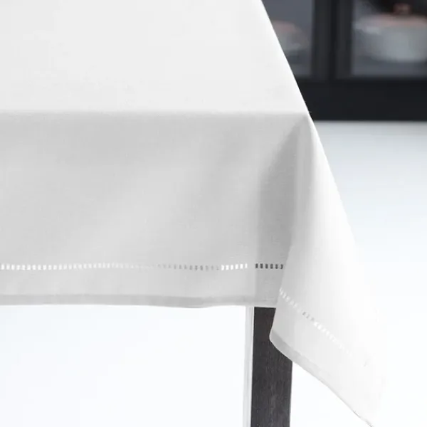 Hot Marie Dumas White Linen 60 x 90 Hemstitch Tablecloth